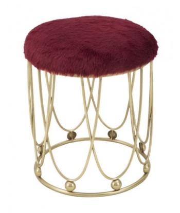 Tabouret en métal, rembourré en tissu Amelie Bordeaux / Or, Ø40,5xH46,5 cm prix pour 