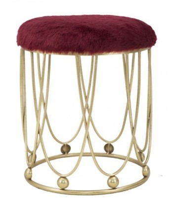 Tabouret en métal, rembourré en tissu Amelie Bordeaux / Or, Ø40,5xH46,5 cm prix pour 