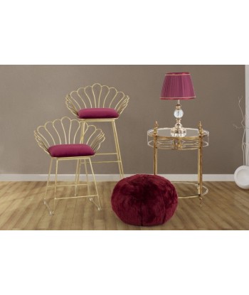 Tabouret rembourré en tissu Peluche Bordeaux, Ø50xH30 cm prix pour 