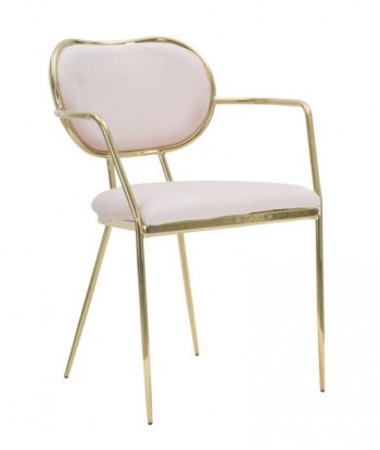 Lot de 2 chaises rembourrées en tissu, avec pieds en métal Velours Fin Rose/Or, l54xA57xH76 cm le des métaux précieux