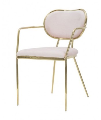 Lot de 2 chaises rembourrées en tissu, avec pieds en métal Velours Fin Rose/Or, l54xA57xH76 cm le des métaux précieux