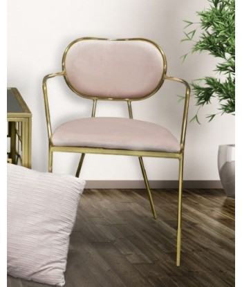 Lot de 2 chaises rembourrées en tissu, avec pieds en métal Velours Fin Rose/Or, l54xA57xH76 cm le des métaux précieux