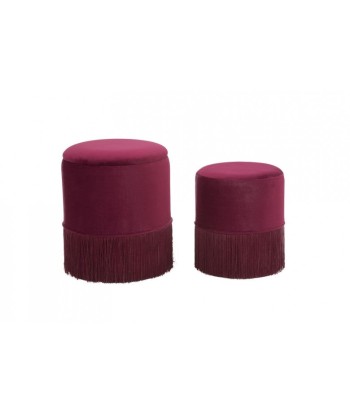 Lot de 2 tabourets rembourrés en tissu Lines Velvet Bordeaux, Ø35xH42 / Ø30xH32 cm Pour