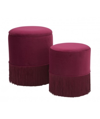 Lot de 2 tabourets rembourrés en tissu Lines Velvet Bordeaux, Ø35xH42 / Ø30xH32 cm Pour