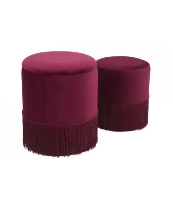 Lot de 2 tabourets rembourrés en tissu Lines Velvet Bordeaux, Ø35xH42 / Ø30xH32 cm Pour