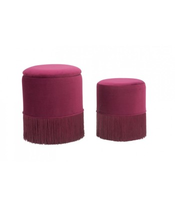 Lot de 2 tabourets rembourrés en tissu Lines Velvet Bordeaux, Ø35xH42 / Ø30xH32 cm Pour