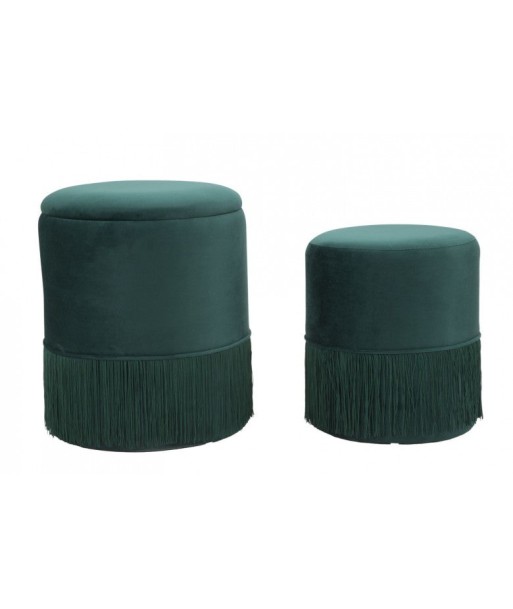 Set de 2 tabourets tapissés de tissu Lines Velvet Vert, Ø35xH42 / Ø30xH32 cm pour bénéficier 