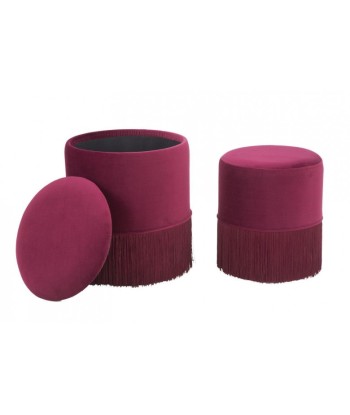 Lot de 2 tabourets rembourrés en tissu Lines Velvet Bordeaux, Ø35xH42 / Ø30xH32 cm Pour