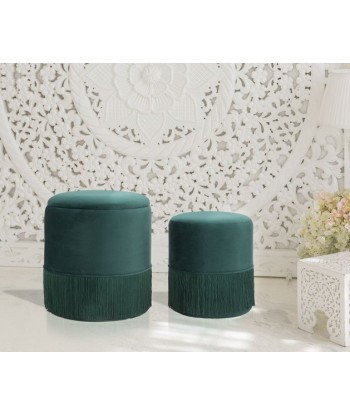 Set de 2 tabourets tapissés de tissu Lines Velvet Vert, Ø35xH42 / Ø30xH32 cm pour bénéficier 