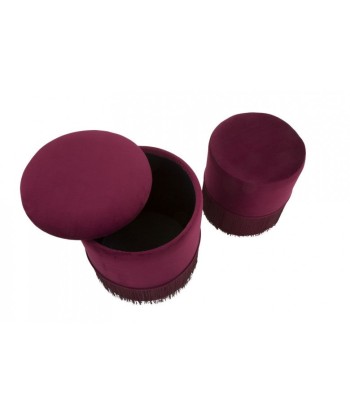 Lot de 2 tabourets rembourrés en tissu Lines Velvet Bordeaux, Ø35xH42 / Ø30xH32 cm Pour