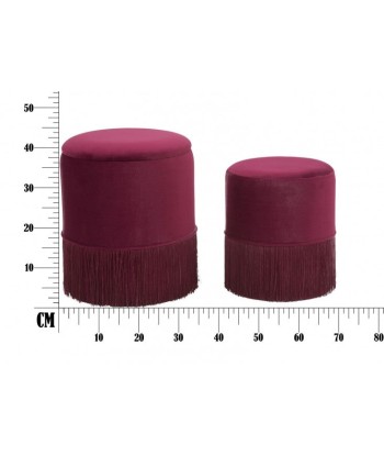 Lot de 2 tabourets rembourrés en tissu Lines Velvet Bordeaux, Ø35xH42 / Ø30xH32 cm Pour