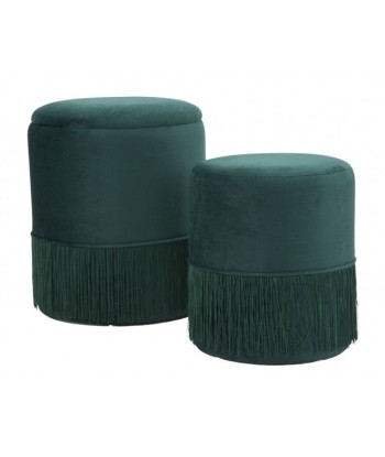 Set de 2 tabourets tapissés de tissu Lines Velvet Vert, Ø35xH42 / Ø30xH32 cm pour bénéficier 