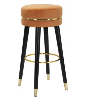 Tabouret de bar rembourré avec tissu et pieds en bois Paris Brique / Or, Ø35xH74 cm Par le système avancé 