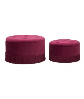 Lot de 2 tabourets rembourrés avec tissu et rangements Lines Velvet Bordeaux, Ø71xH40 cm / Ø55xH33 cm de France