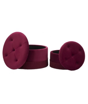 Lot de 2 tabourets rembourrés avec tissu et rangements Lines Velvet Bordeaux, Ø71xH40 cm / Ø55xH33 cm de France