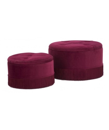 Lot de 2 tabourets rembourrés avec tissu et rangements Lines Velvet Bordeaux, Ø71xH40 cm / Ø55xH33 cm de France