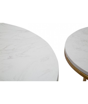 Set de 2 tables basses en métal et résine Simply Marble Blanc / Or, Ø52xH63 / Ø42xH53 cm brillant des détails fins