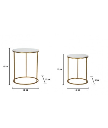 Set de 2 tables basses en métal et résine Simply Marble Blanc / Or, Ø52xH63 / Ø42xH53 cm brillant des détails fins