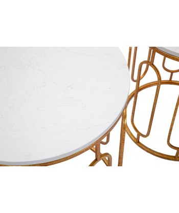 Ensemble de 2 tables basses en métal et résine Tory Marble Blanc / Or, Ø46xH55 / Ø39xH48 cm 2024