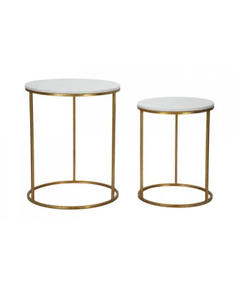 Set de 2 tables basses en métal et résine Simply Marble Blanc / Or, Ø52xH63 / Ø42xH53 cm brillant des détails fins