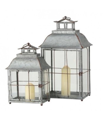 Lot de 2 lanternes décoratives, en métal Alyson Gris, L35xl27xH62 cm / L29xl21xH45 cm de la marque