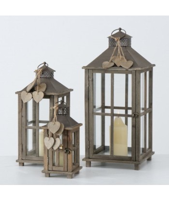 Lot de 3 lanternes décoratives en bois Polly Brun, L29xl29xH68 cm / L22xl22xH50 cm / L15xl15xH34 cm vous aussi creer 