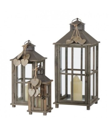 Lot de 3 lanternes décoratives en bois Polly Brun, L29xl29xH68 cm / L22xl22xH50 cm / L15xl15xH34 cm vous aussi creer 