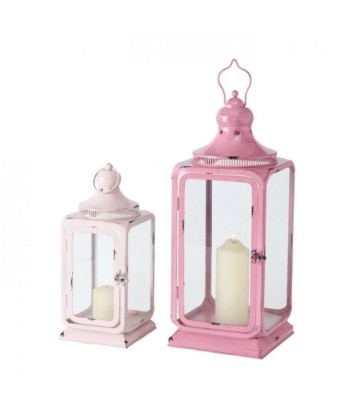 Lot de 2 lanternes décoratives en métal et verre Cassy Rose, L21xl21xH52 cm / L16xl16xH37 cm en stock