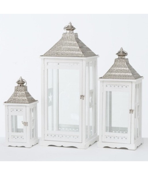 Lot de 3 lanternes décoratives en bois Kubino Blanc, L32xl32xH81 cm / L25xl25xH65 cm / L18xl18xH45 cm la colonne vertébrale