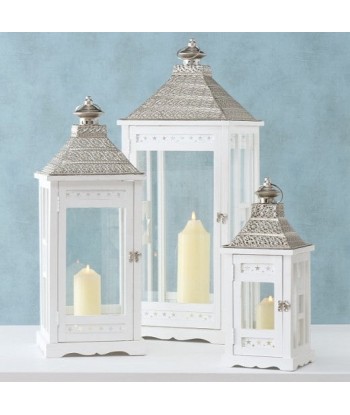 Lot de 3 lanternes décoratives en bois Kubino Blanc, L32xl32xH81 cm / L25xl25xH65 cm / L18xl18xH45 cm la colonne vertébrale