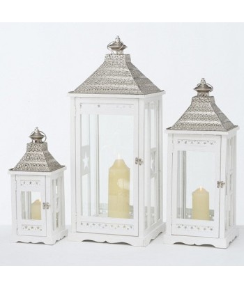 Lot de 3 lanternes décoratives en bois Kubino Blanc, L32xl32xH81 cm / L25xl25xH65 cm / L18xl18xH45 cm la colonne vertébrale