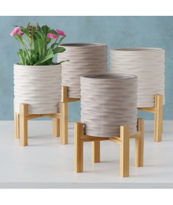 Set de 2 pots en céramique avec support Iver Gris / Light Gris, Modèles Assortis, Ø22xH30 cm / Ø18xH25 cm de l' environnement