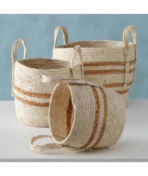 Set de 3 paniers de rangement, en feuilles de maïs Marly Natural, Ø31xH35 cm / Ø26xH30 cm / Ø21xH27 cm soldes