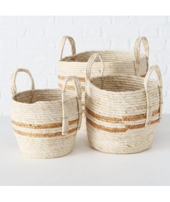 Set de 3 paniers de rangement, en feuilles de maïs Marly Natural, Ø31xH35 cm / Ø26xH30 cm / Ø21xH27 cm soldes