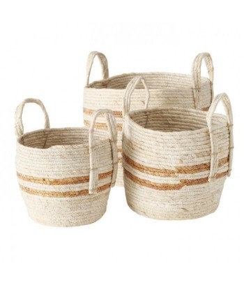 Set de 3 paniers de rangement, en feuilles de maïs Marly Natural, Ø31xH35 cm / Ø26xH30 cm / Ø21xH27 cm soldes