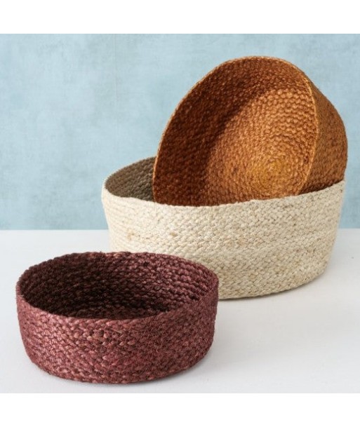 Set de 3 paniers de rangement, en Bogra Natural / Jute marron, Ø30xH12 cm / Ø26xH10 cm / Ø22xH8 cm Dans la société mordern