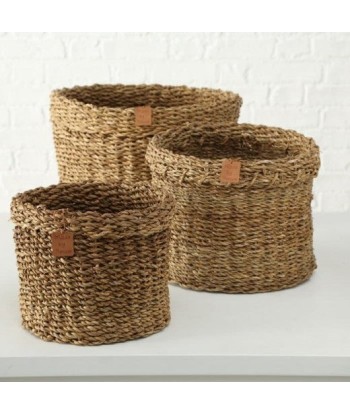 Set de 3 paniers de rangement, en jonc de mer Sophy Natur, Ø43xH30 cm / Ø35xH26 cm / Ø28xH22 cm en stock