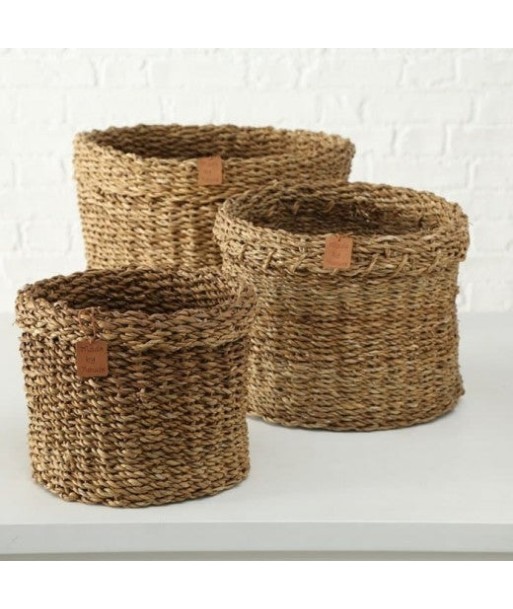 Set de 3 paniers de rangement, en jonc de mer Sophy Natur, Ø43xH30 cm / Ø35xH26 cm / Ø28xH22 cm en stock