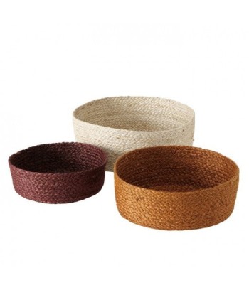 Set de 3 paniers de rangement, en Bogra Natural / Jute marron, Ø30xH12 cm / Ø26xH10 cm / Ø22xH8 cm Dans la société mordern