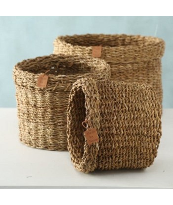 Set de 3 paniers de rangement, en jonc de mer Sophy Natur, Ø43xH30 cm / Ø35xH26 cm / Ø28xH22 cm en stock