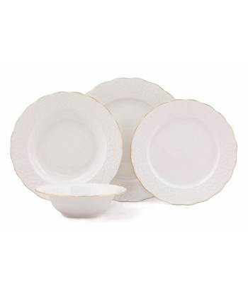 Service de vaisselle en porcelaine, Berni Dinner Blanc / Or, 24 pièces en ligne