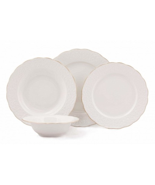 Service de vaisselle en porcelaine, Berni Dinner Blanc / Or, 24 pièces en ligne