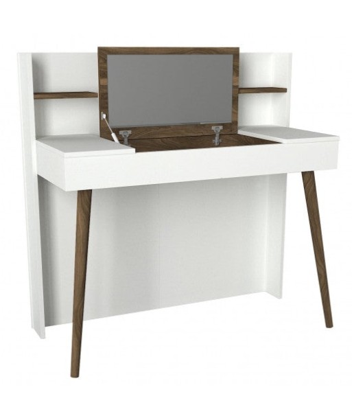 Table de maquillage palette avec miroir, Retro Walnut / Blanc, L116xl52xH120 cm Livraison rapide