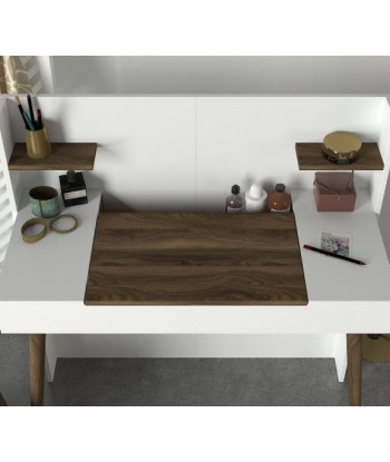 Table de maquillage palette avec miroir, Retro Walnut / Blanc, L116xl52xH120 cm Livraison rapide