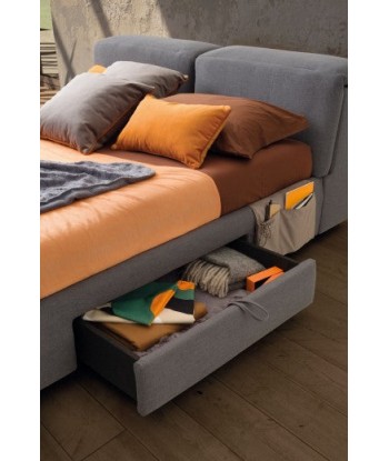 Lit avec matelas fixe et 2 tiroirs, recouvert de tissu, Apollo Gris, 200 x 180 cm une grave pollution 