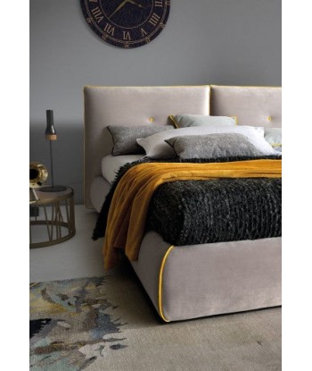 Lit avec matelas pliable et coffre de rangement, recouvert de tissu, Java Gris, 200 x 180 cm en linge