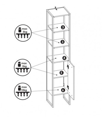 Meuble de salle de bain haut avec 1 porte et étagères, Brooklin, l35xA33xH185 cm prix pour 