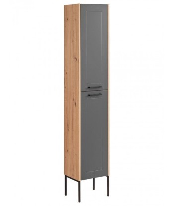 Meuble haut 2 portes, pieds métal, Bois Graphite / Chêne, l35xA30xH170 cm d'Europe débarque