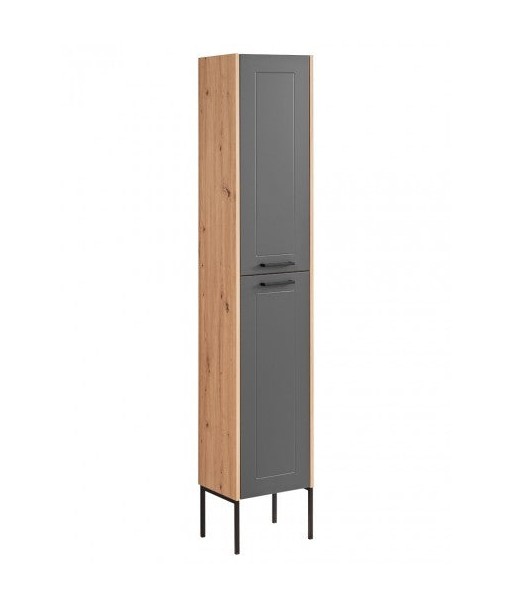 Meuble haut 2 portes, pieds métal, Bois Graphite / Chêne, l35xA30xH170 cm d'Europe débarque