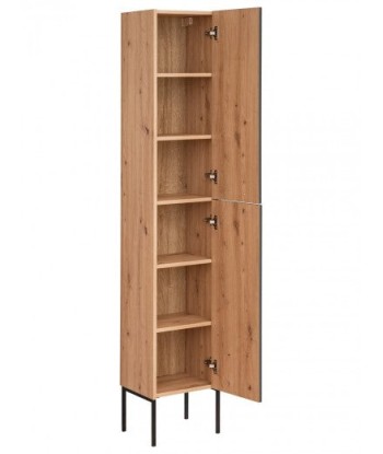 Meuble haut 2 portes, pieds métal, Bois Graphite / Chêne, l35xA30xH170 cm d'Europe débarque